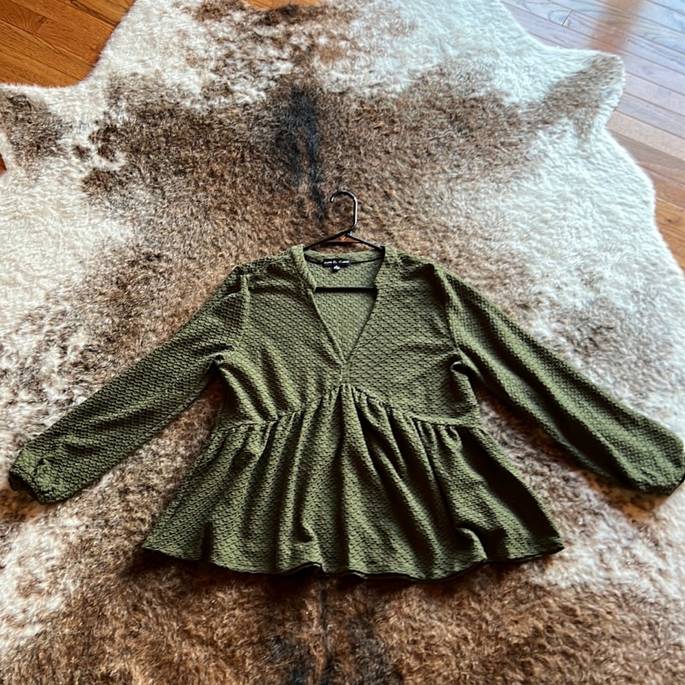 Olive Green Longsleeve Babydoll Top